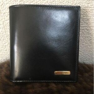 Gucci GOLD Bar Leather Black Wallet For Men AUTHENTIC 100%
